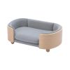 Scandinavian style Elevated Dog Bed Pet Sofa With Solid Wood legs and Bent Wood Back, Velvet Cushion,Small Size