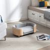 Scandinavian style Elevated Dog Bed Pet Sofa With Solid Wood legs and Bent Wood Back, Velvet Cushion,Small Size